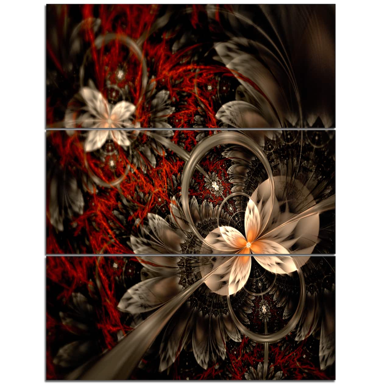 Designart - Red and Orange Fractal Flower Pattern - Floral Canvas Art Print